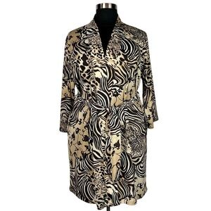 NATORI VINTAGE ANIMAL PRINT FLORAL KIMONO STYLE BELTED ROBE